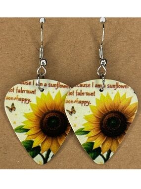Guitar Pick Custom Earrings Sunflower